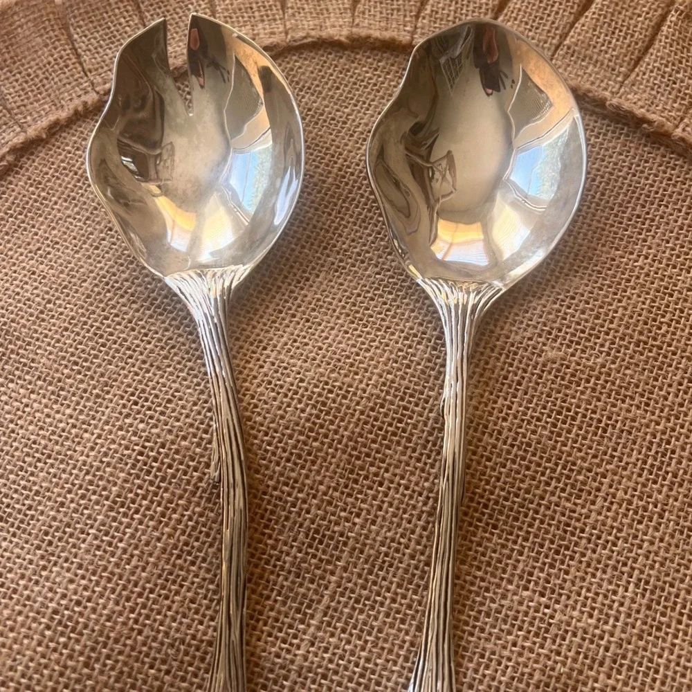 Silea Silver Plated Ginkgo Leaf Salad Servers Set 2 Piece Botanical Design